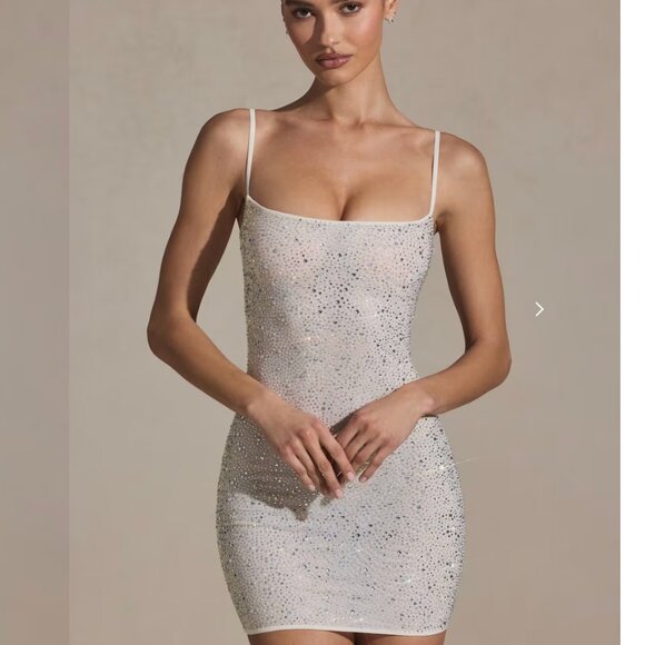 Oh Polly Aellin Embellished Bodycon Mini Dress White Sparkle Size 2 - Picture 6 of 12